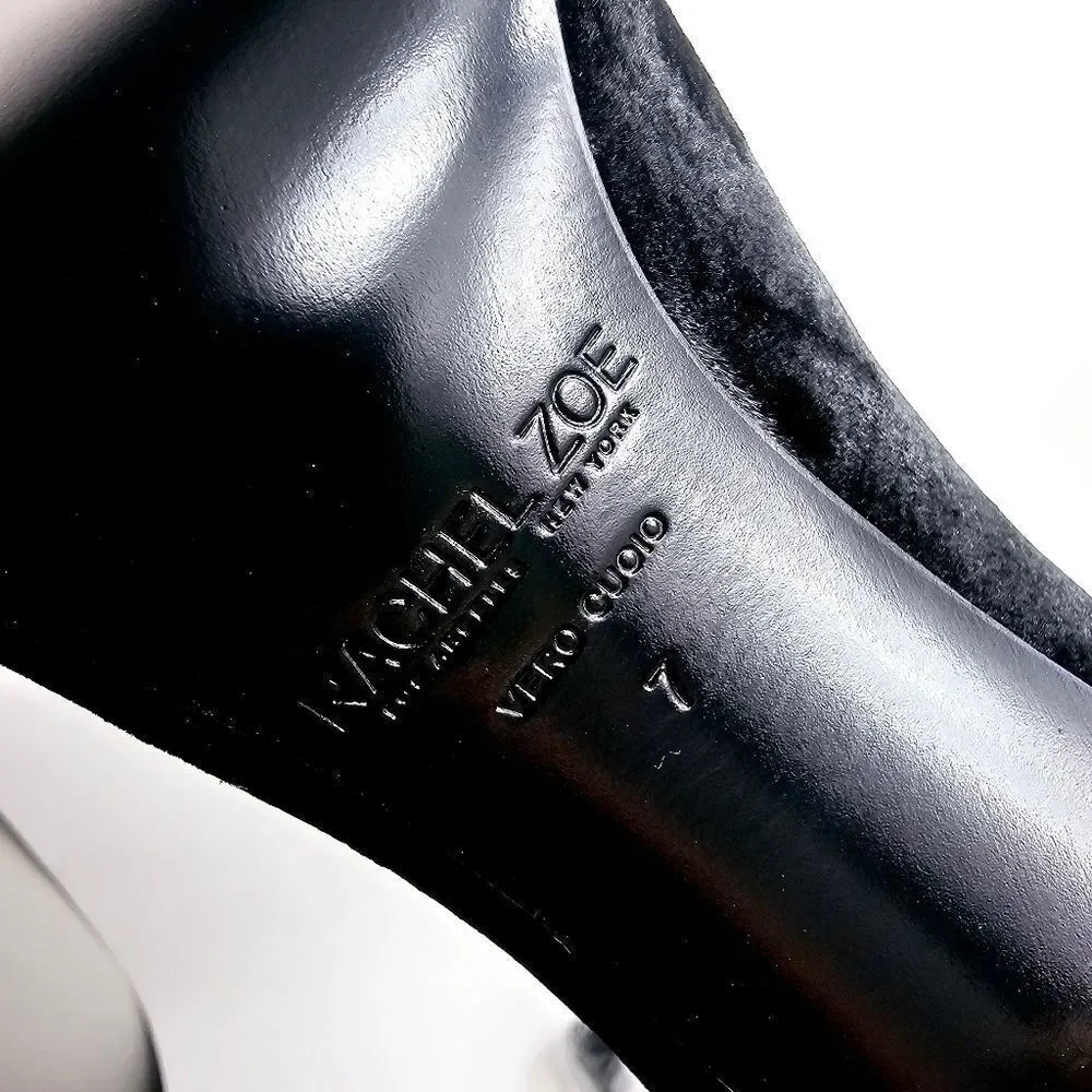 Rachel Zoe Marlene Black Velvet Mules Black Peep Toe Stiletto Heel Sandal Size 7